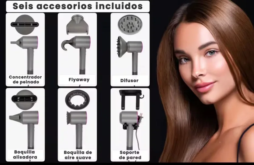 Secador de Pelo Profesional Iónico de Última Generación con 6 Accesorios
